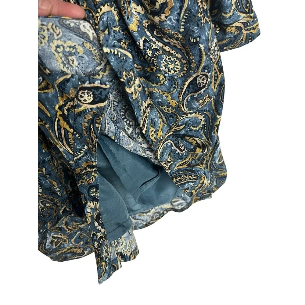 Garnet Hill Women's Size 10‎ Drop Waist Button Up Long Sleeve Teal Paisley Dress